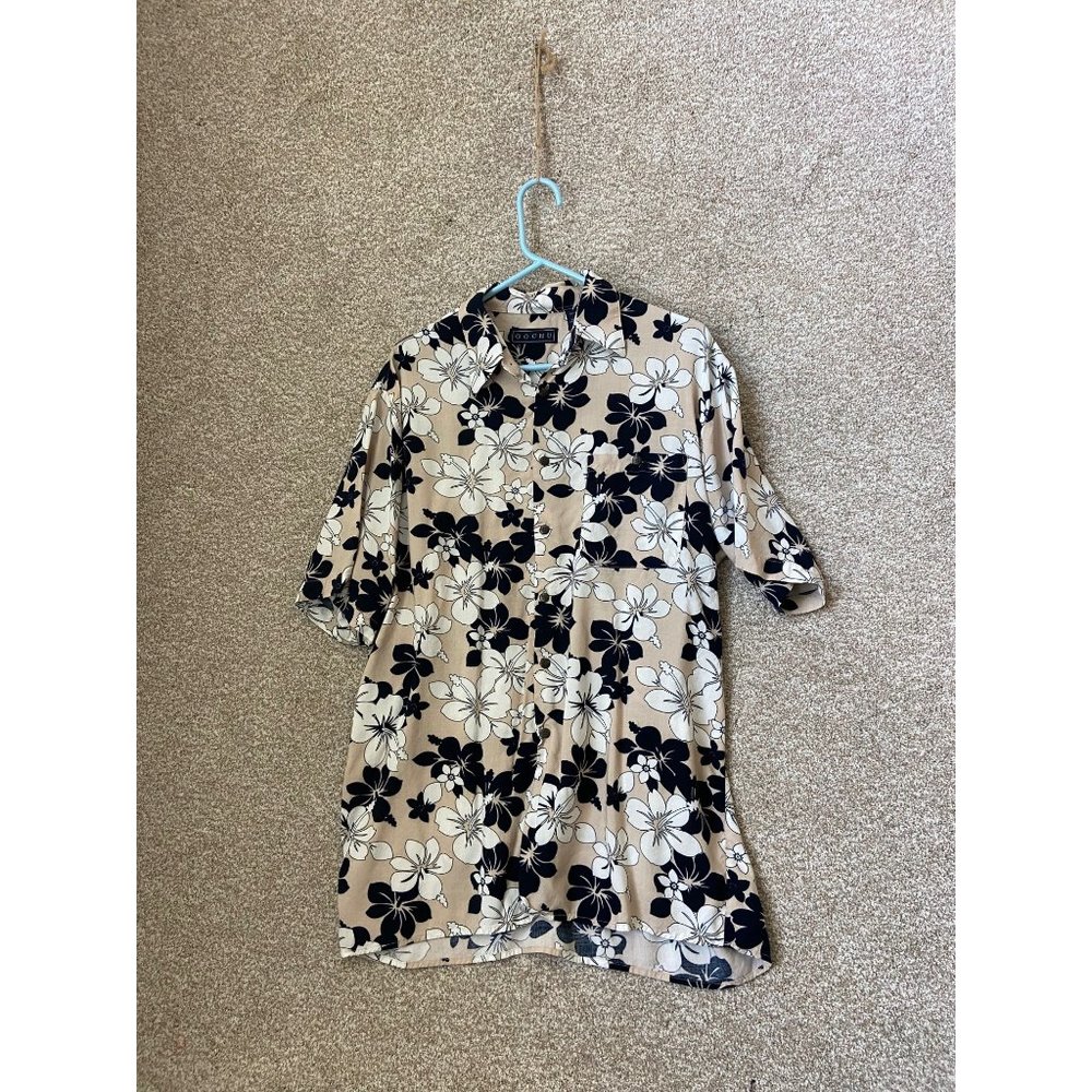 Gochu Men’s Hawaiian Tropical Print Rayon Button Up Shirt Size Large